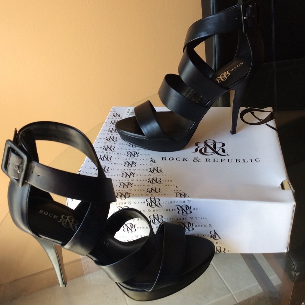 NEW, NEVER WORN: Strappy leather heels -- 5 inches